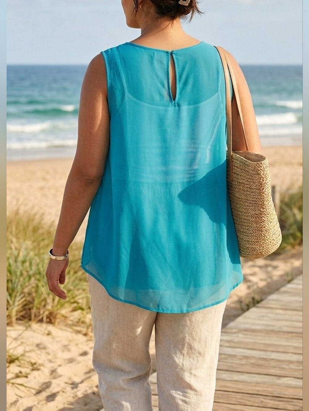 Black Label Dark Teal Sheer Sleeveless Keyhole Lightweight Fluide Blouse Size 1X